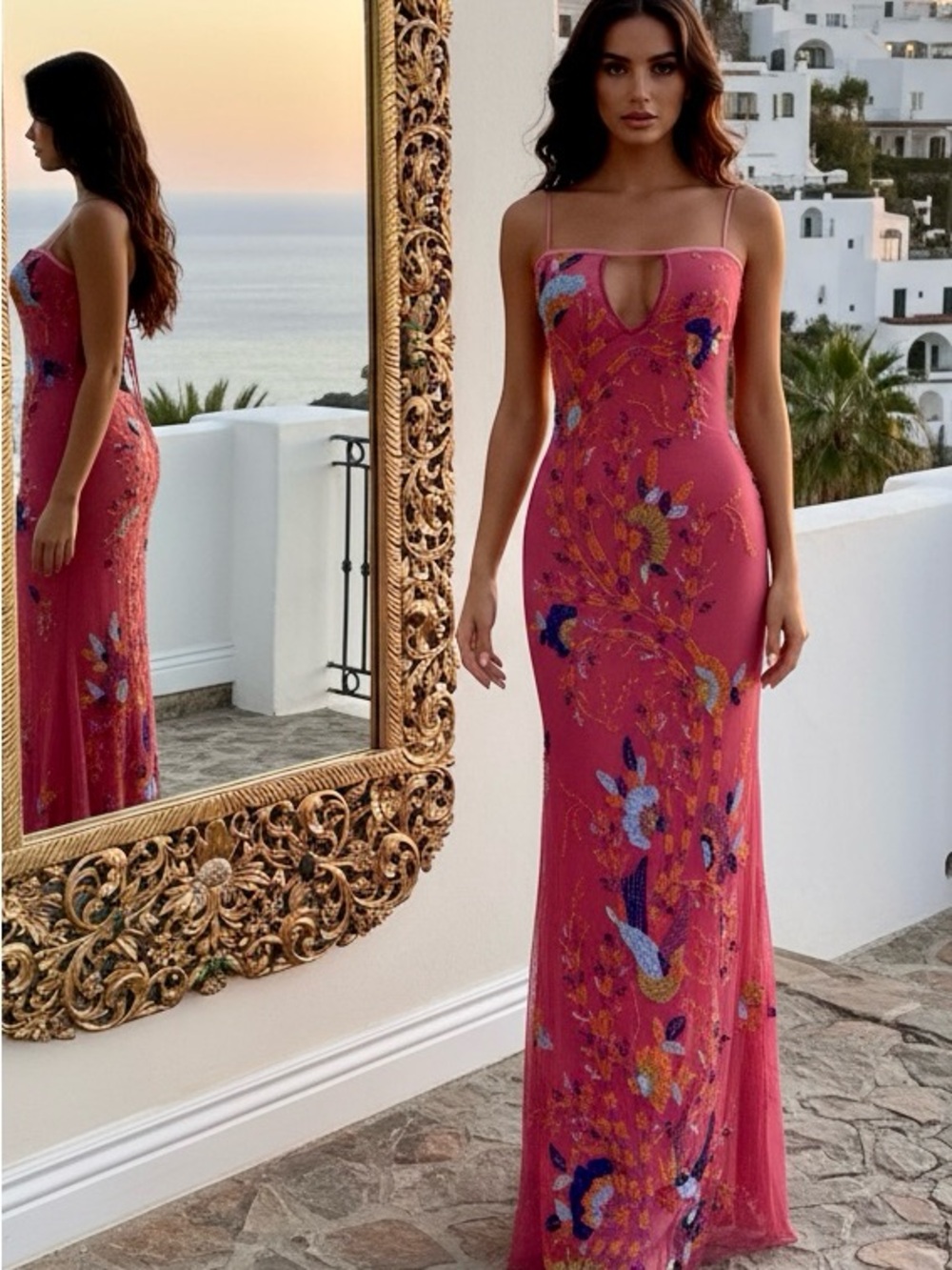 Women's Pink/coral intricate hand beaded  Attitudes by Debra‎ Evening Dress